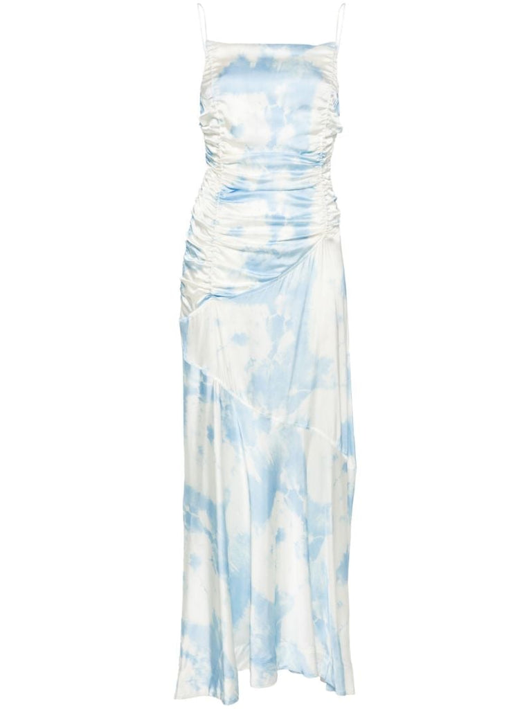 Blue Abstract-print Satin Maxi Dress
