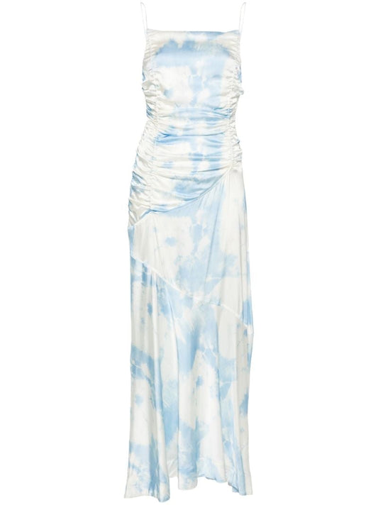 Blue Abstract-print Satin Maxi Dress