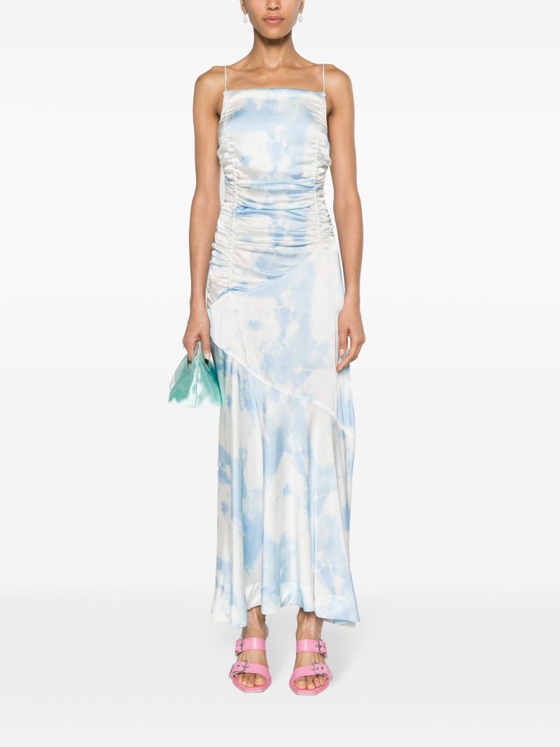 Blue Abstract-print Satin Maxi Dress