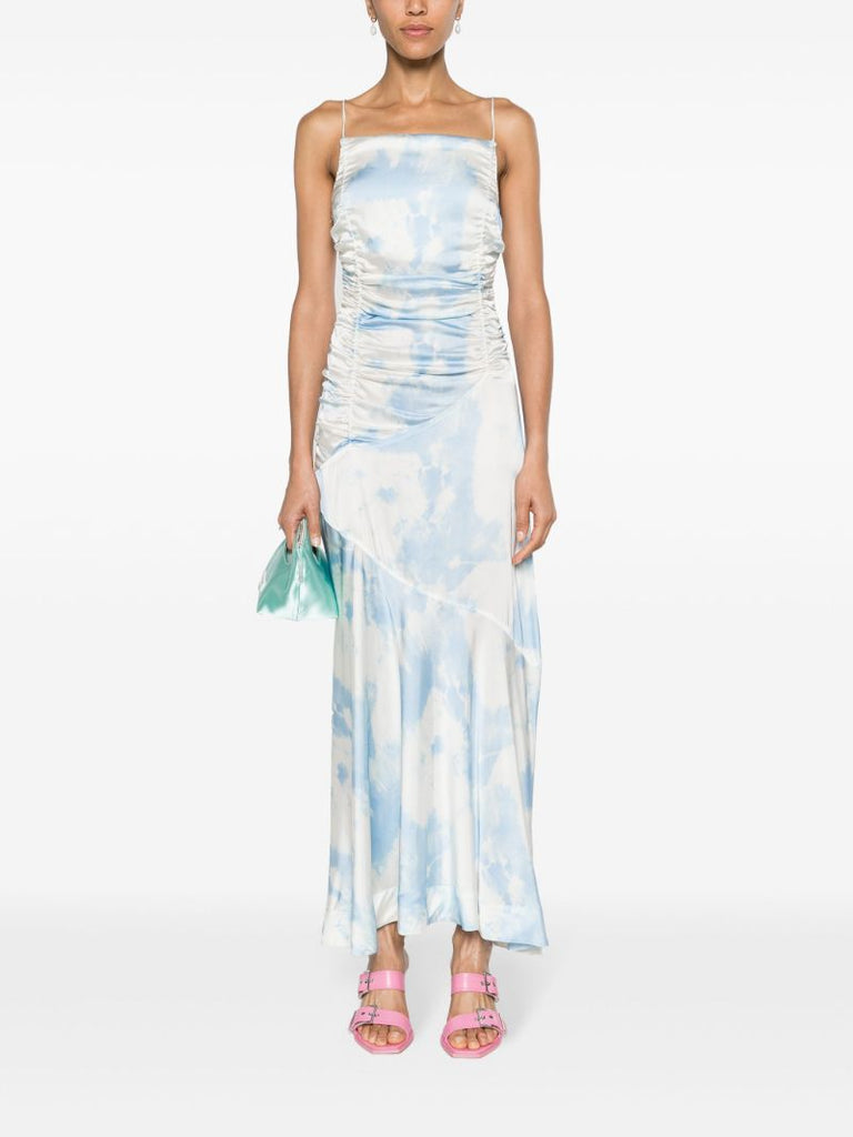 Blue Abstract-print Satin Maxi Dress