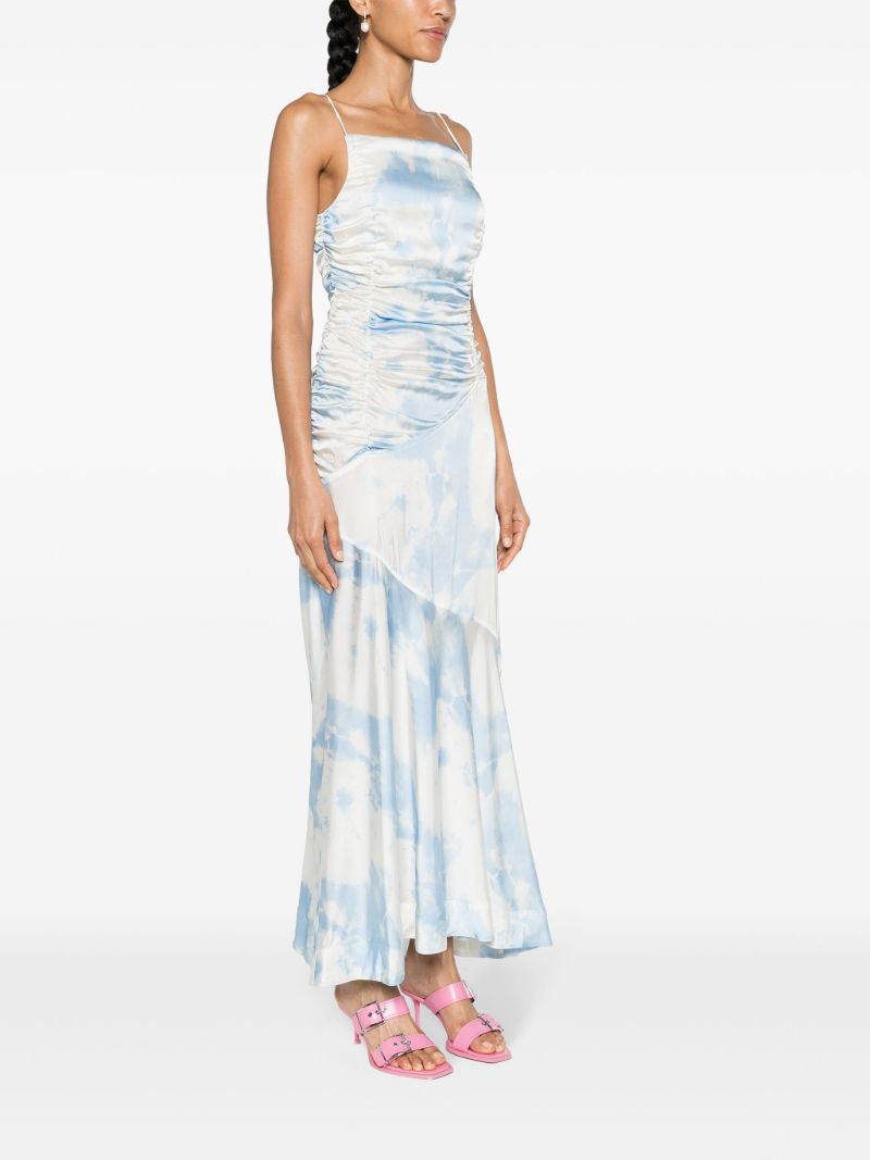 Blue Abstract-print Satin Maxi Dress