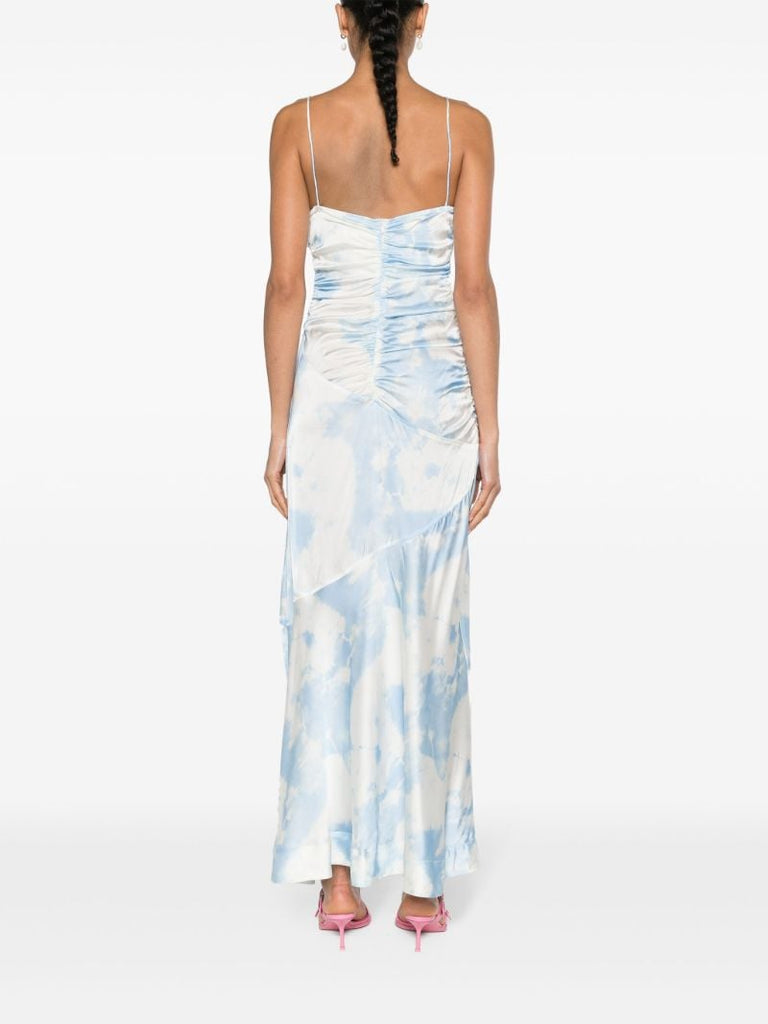 Blue Abstract-print Satin Maxi Dress