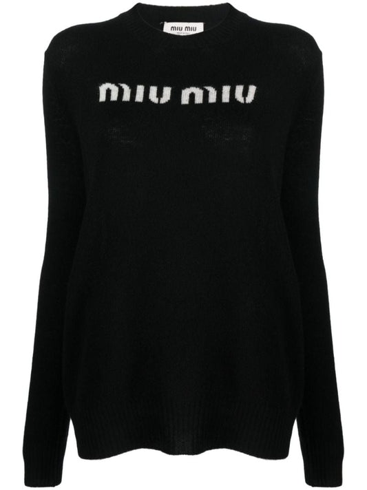 Black Intarsia Knit Logo Jumper
