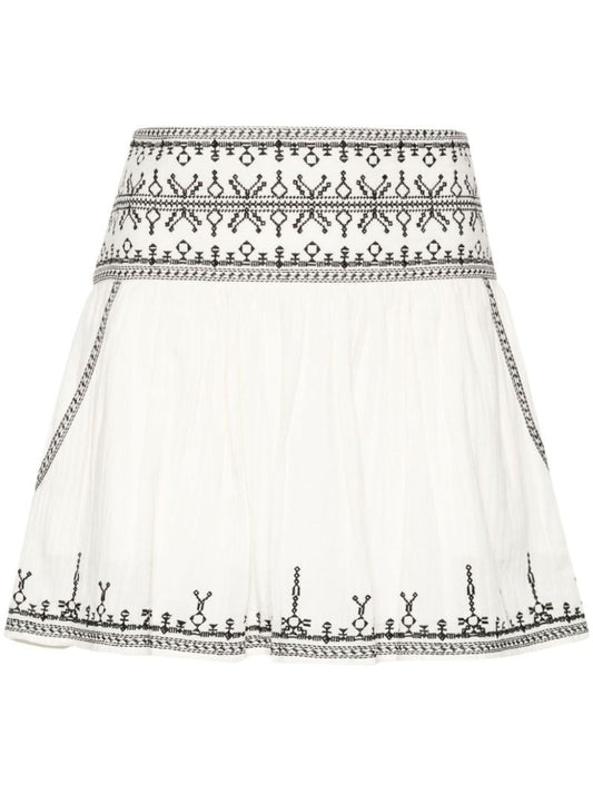 White Picadilia Embroidered Cotton Skirt
