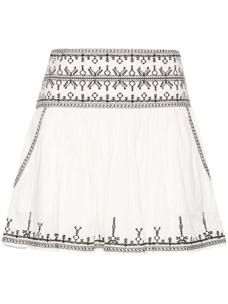 White Picadilia Embroidered Cotton Skirt