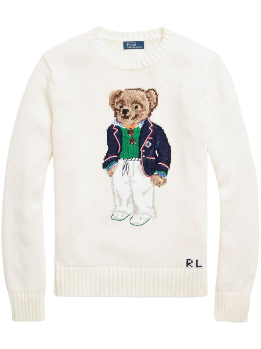 White Polo Bear Cotton Sweater