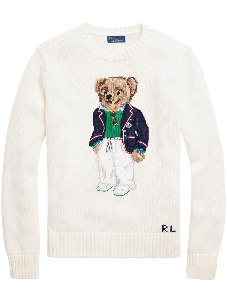 White Polo Bear Cotton Sweater
