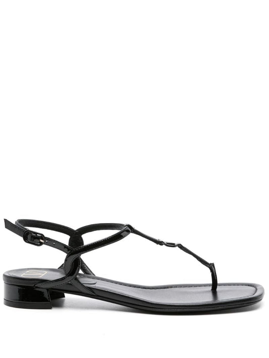 Black Vlogo Patent Leather Sandals