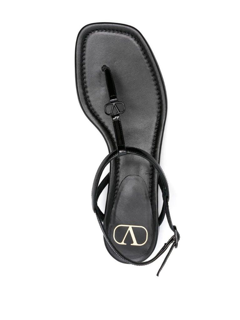 Black Vlogo Patent Leather Sandals