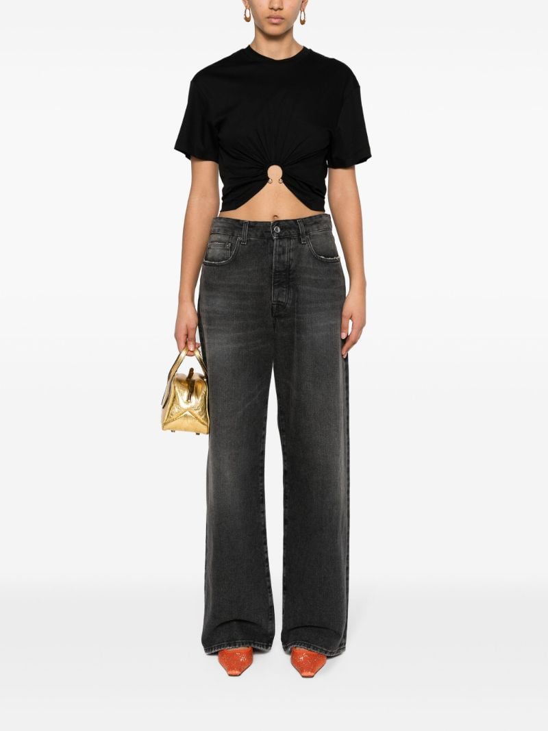 Black Cropped Cotton T-shirt