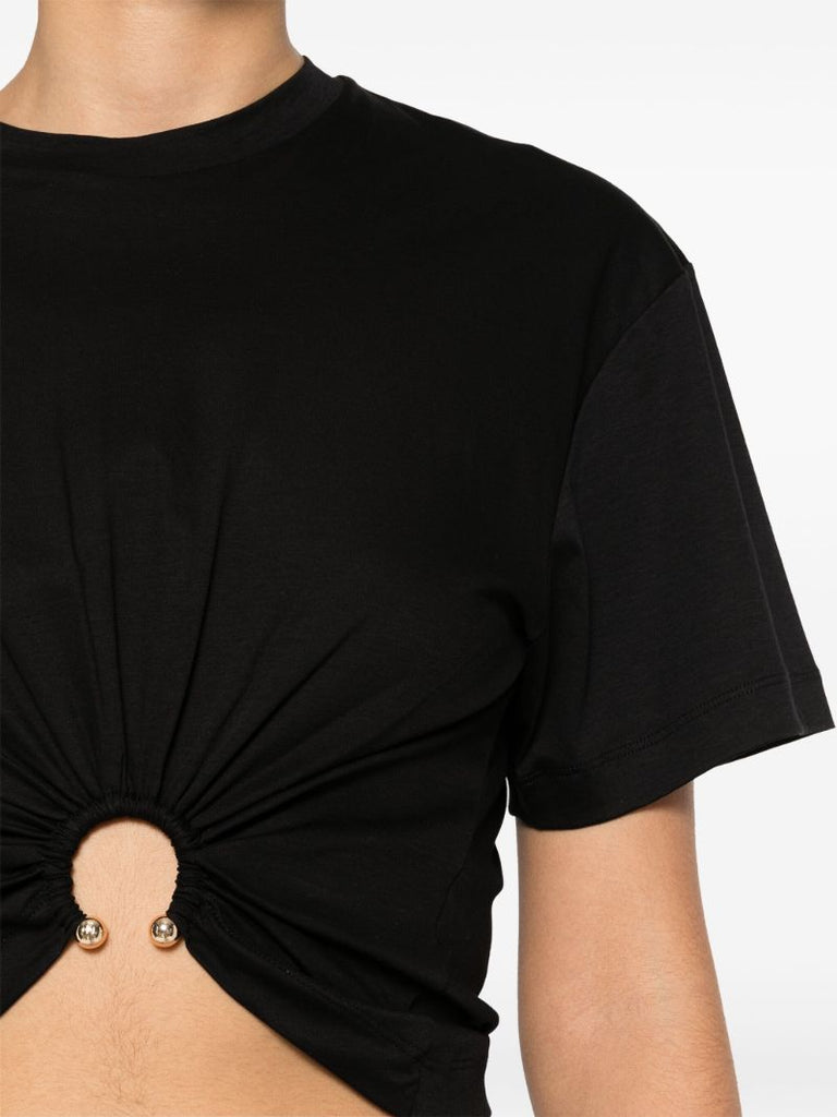 Black Cropped Cotton T-shirt