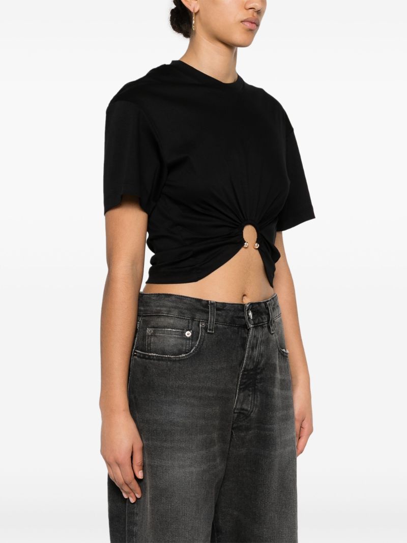 Black Cropped Cotton T-shirt