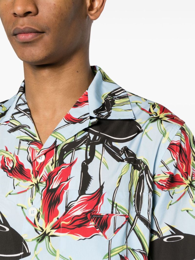 Blue Floral Print Cotton Shirt
