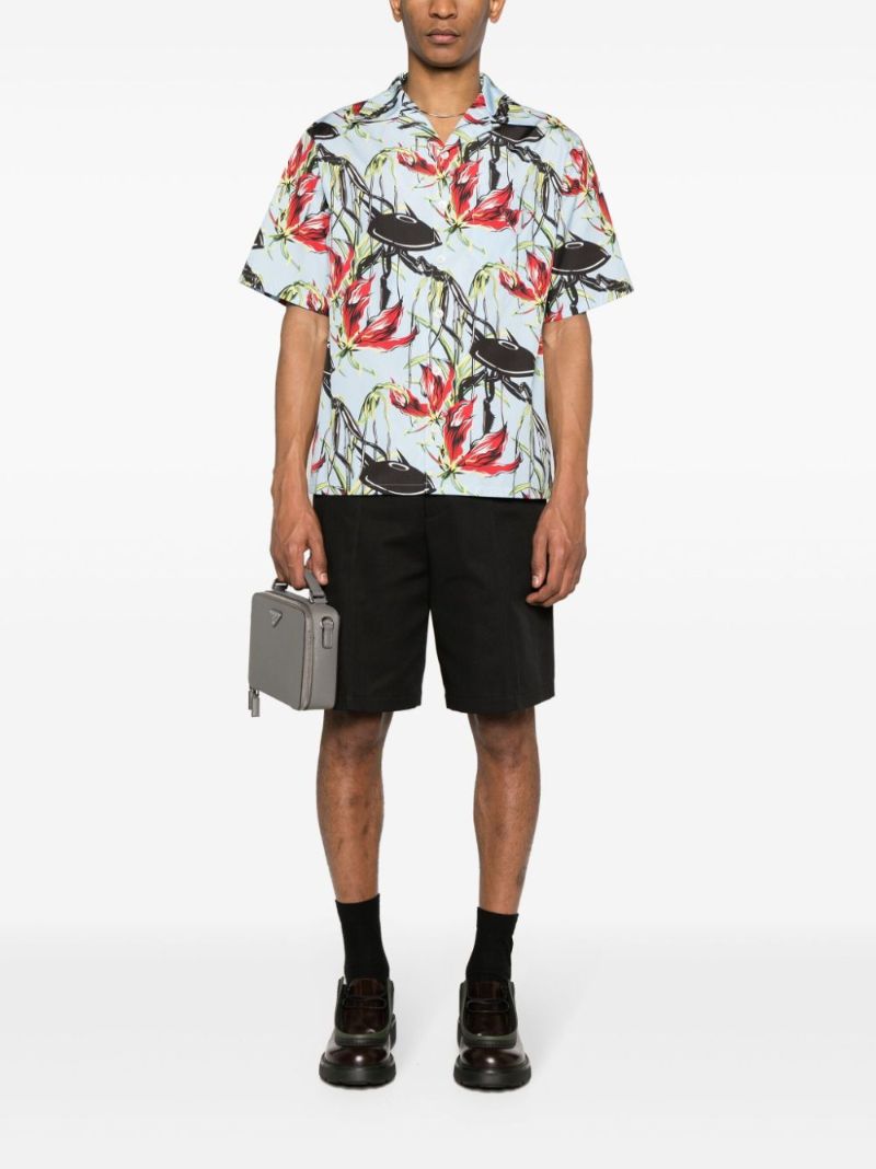 Blue Floral Print Cotton Shirt