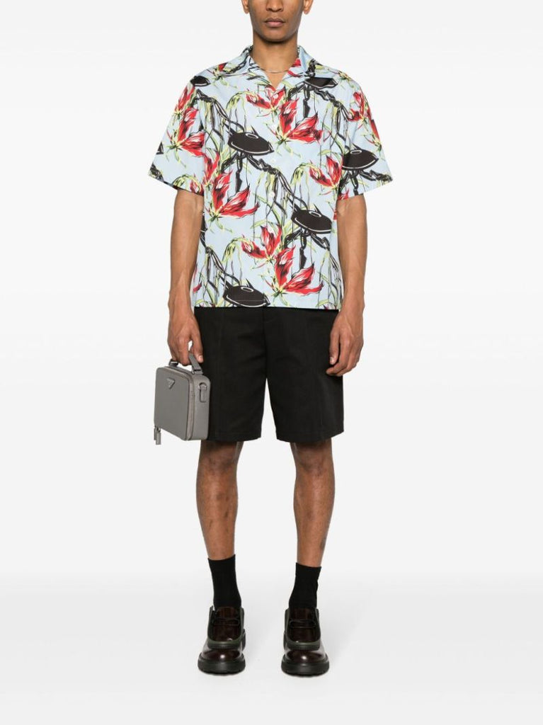 Blue Floral Print Cotton Shirt
