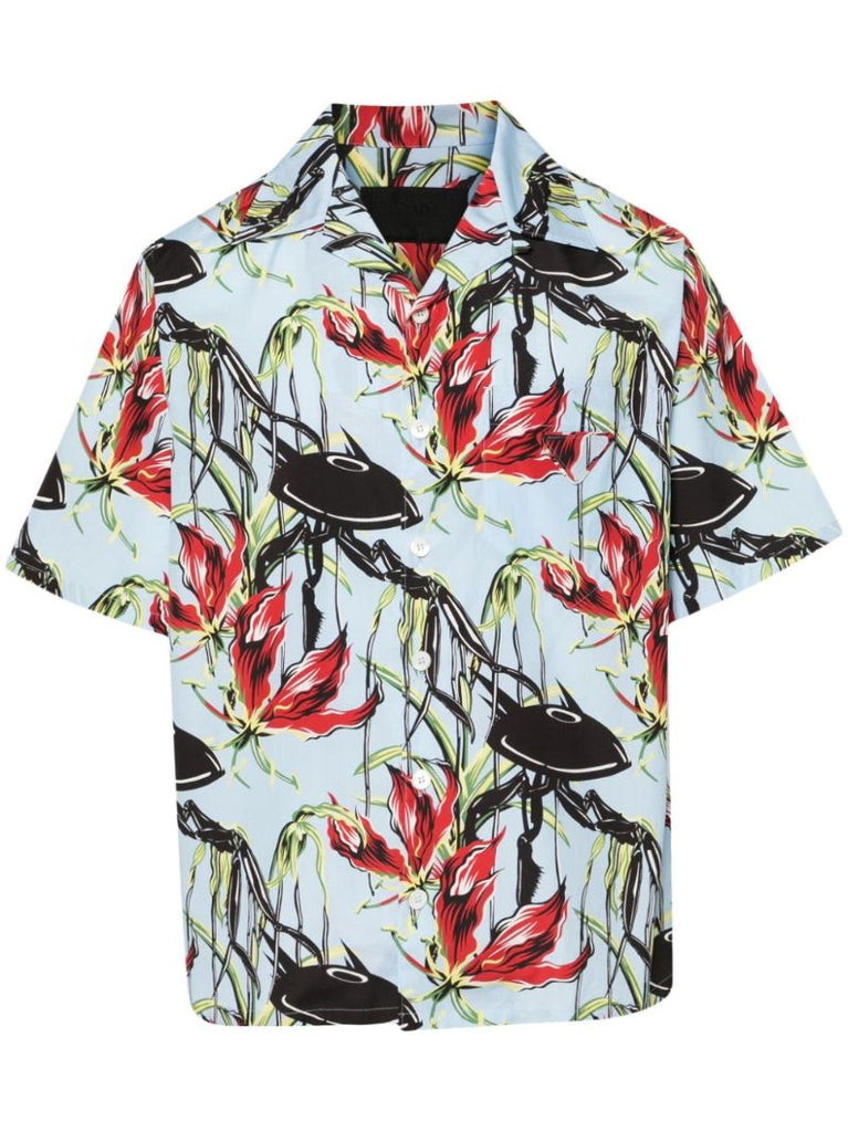 Blue Floral Print Cotton Shirt