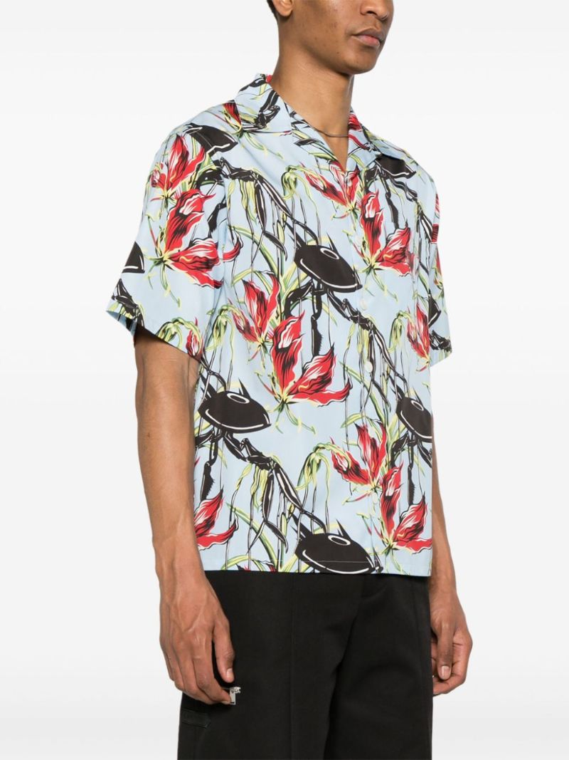 Blue Floral Print Cotton Shirt