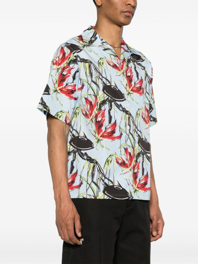 Blue Floral Print Cotton Shirt