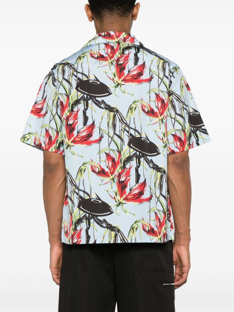 Blue Floral Print Cotton Shirt