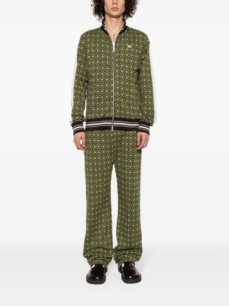 Green Jacquard Zip-up Cardigan