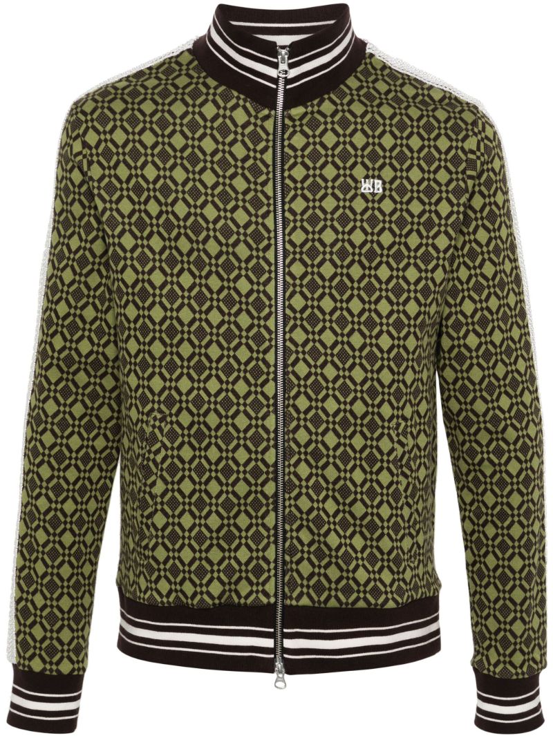 Green Jacquard Zip-up Cardigan