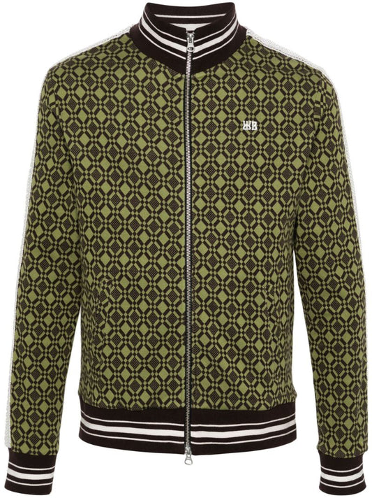 Green Jacquard Zip-up Cardigan