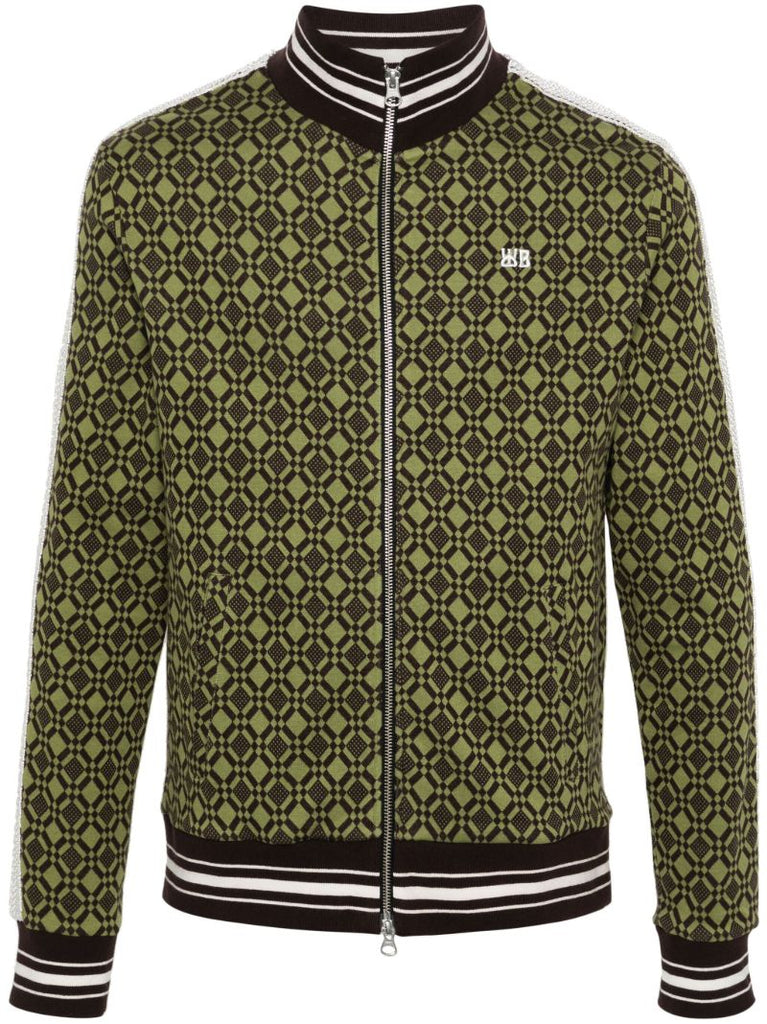 Green Jacquard Zip-up Cardigan