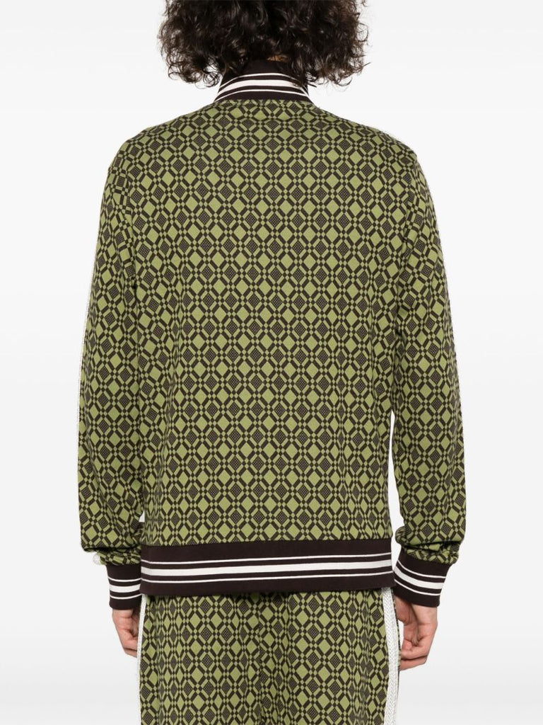Green Jacquard Zip-up Cardigan