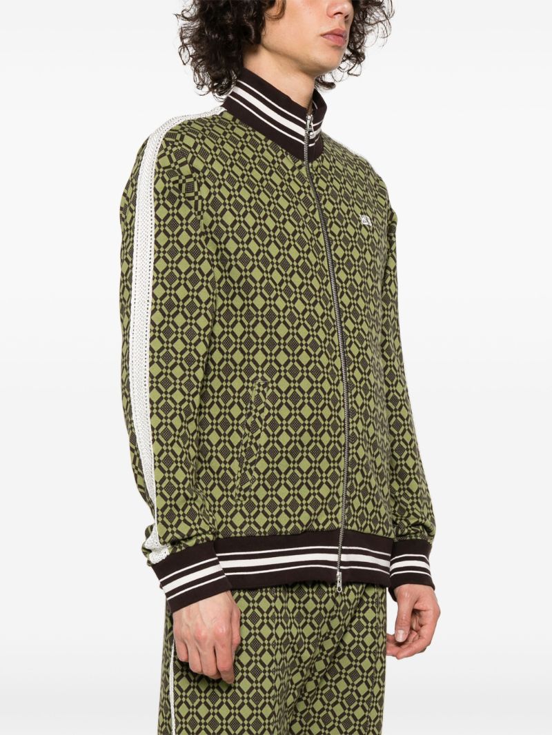 Green Jacquard Zip-up Cardigan