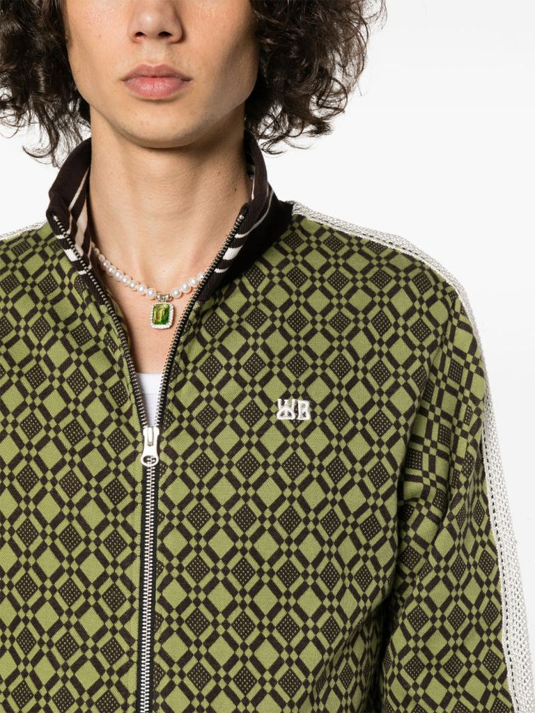 Green Jacquard Zip-up Cardigan