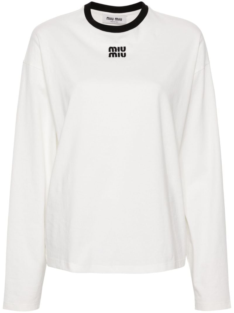 White Logo Embroidered Cotton T-shirt