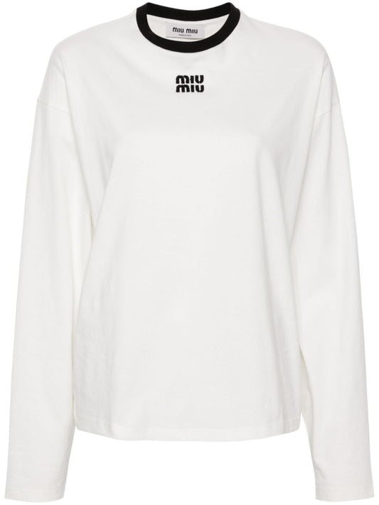White Logo Embroidered Cotton T-shirt