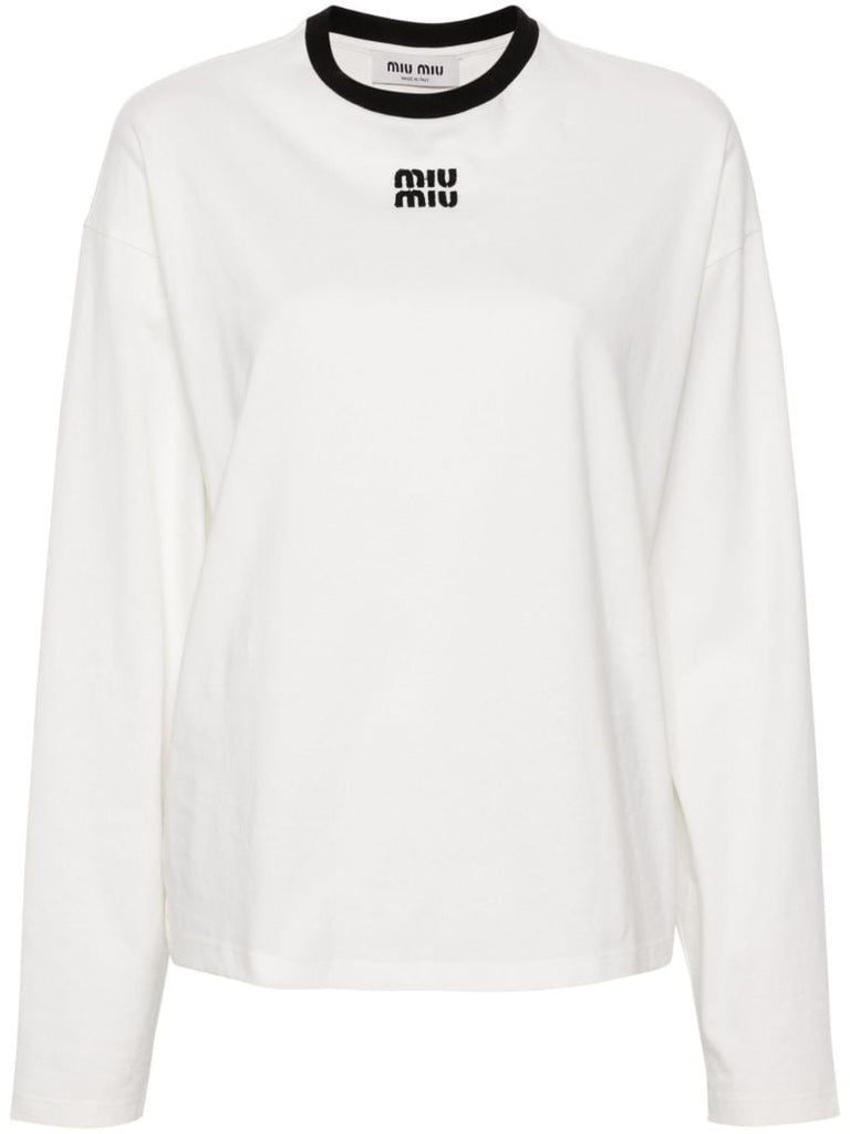 White Logo Embroidered Cotton T-shirt