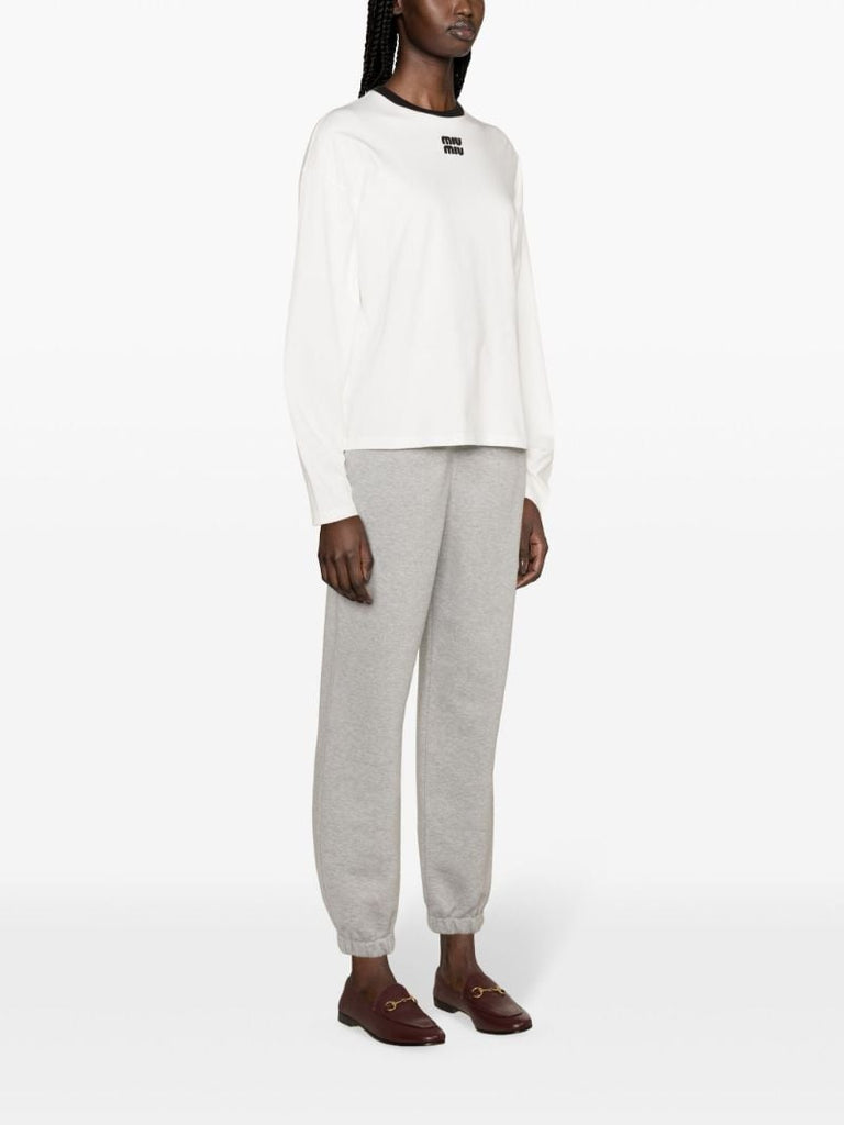 White Logo Embroidered Cotton T-shirt