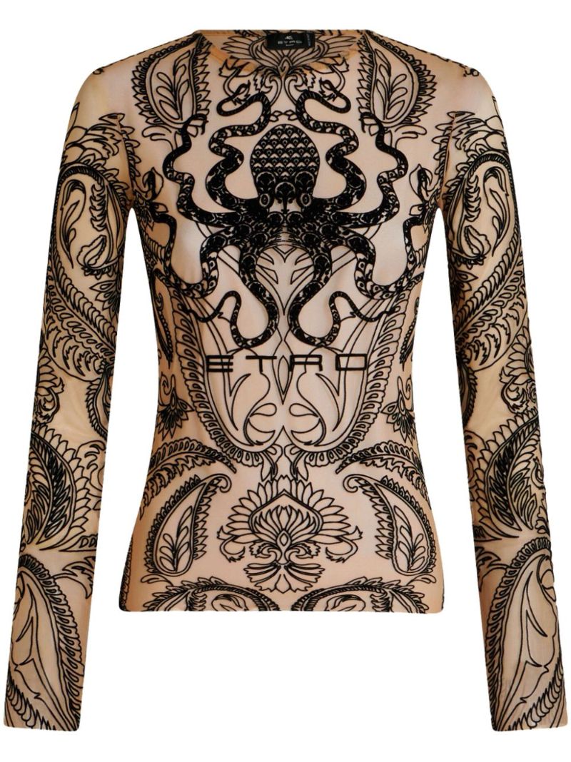 Black Flocked Mesh Top