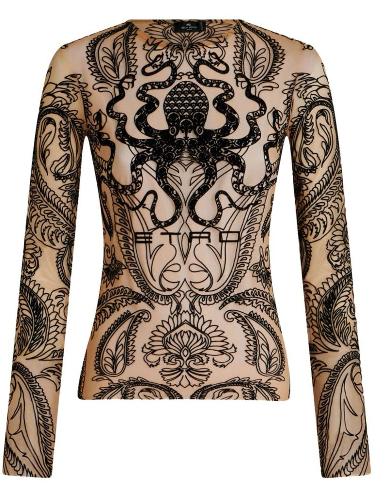Black Flocked Mesh Top