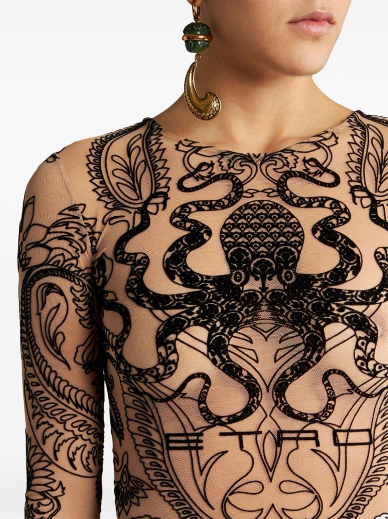 Black Flocked Mesh Top