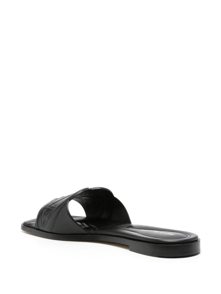 Black Seal Embossed Leather Slides