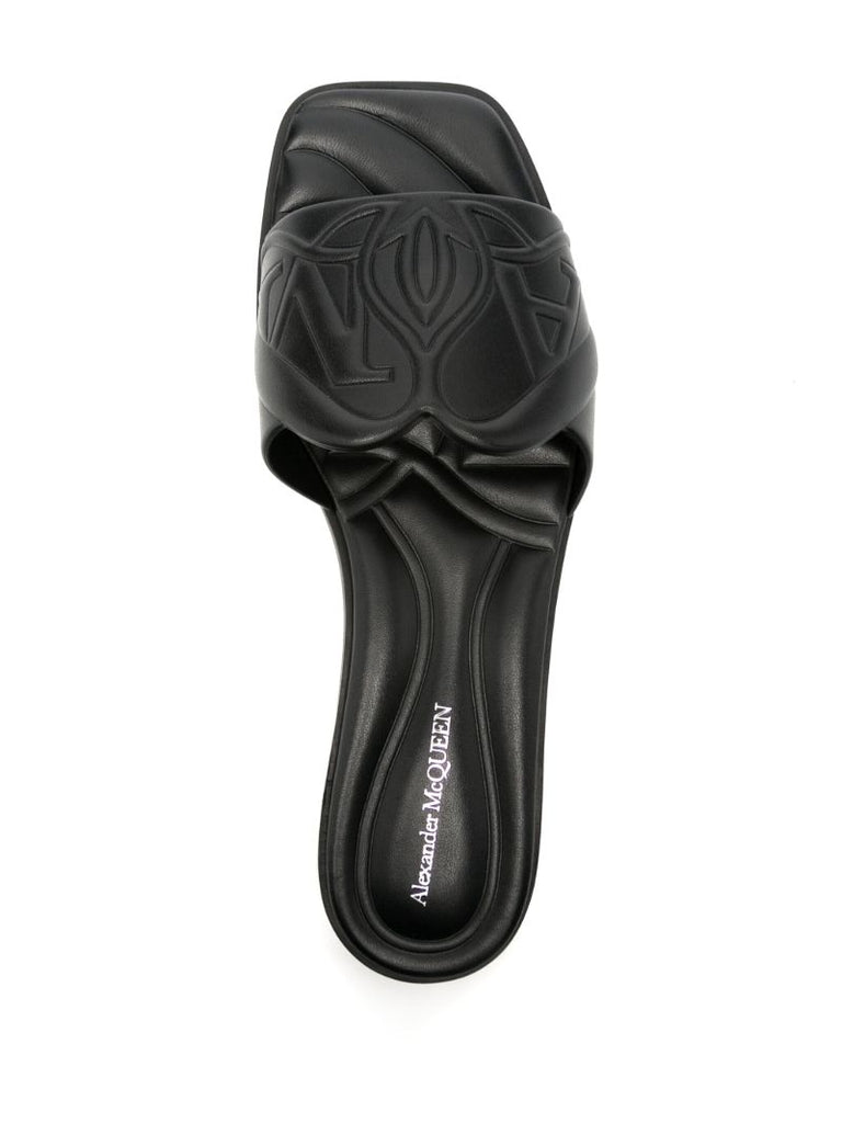 Black Seal Embossed Leather Slides