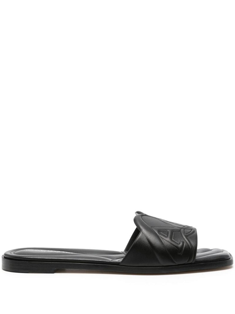 Black Seal Embossed Leather Slides