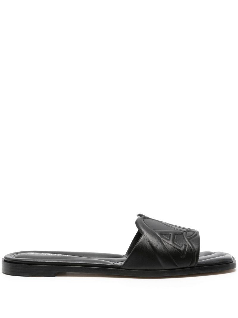Black Seal Embossed Leather Slides