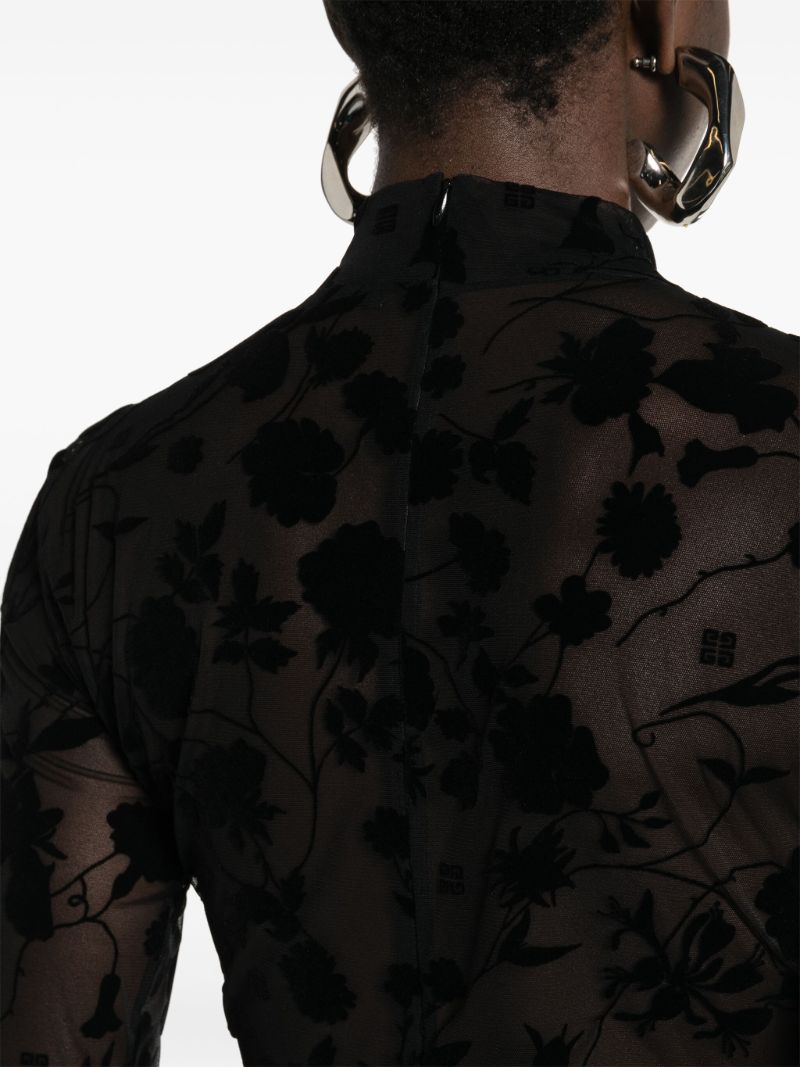 Black Mock-neck Mesh Bodysuit