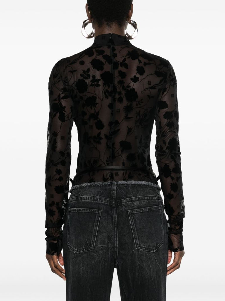 Black Mock-neck Mesh Bodysuit