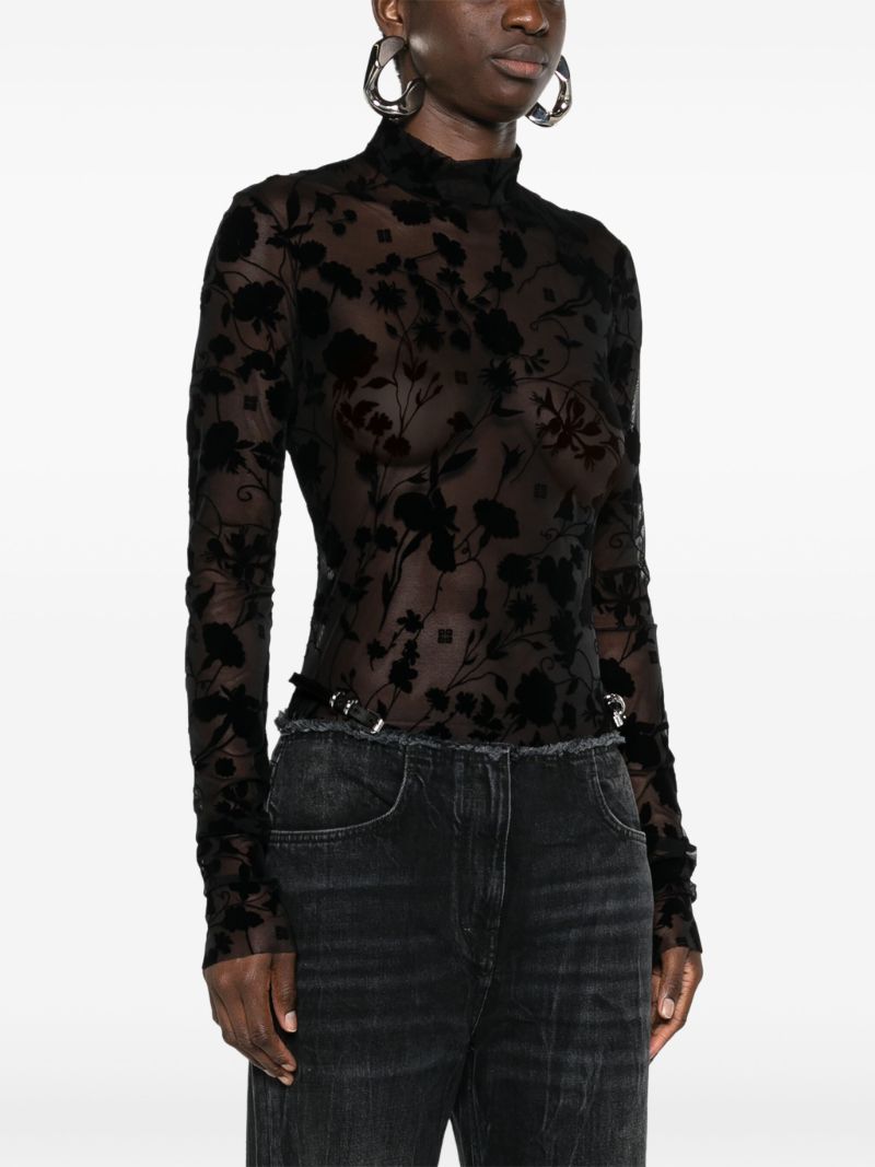 Black Mock-neck Mesh Bodysuit