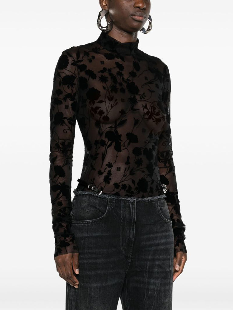 Black Mock-neck Mesh Bodysuit