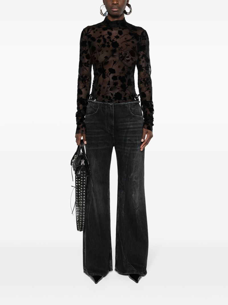 Black Mock-neck Mesh Bodysuit