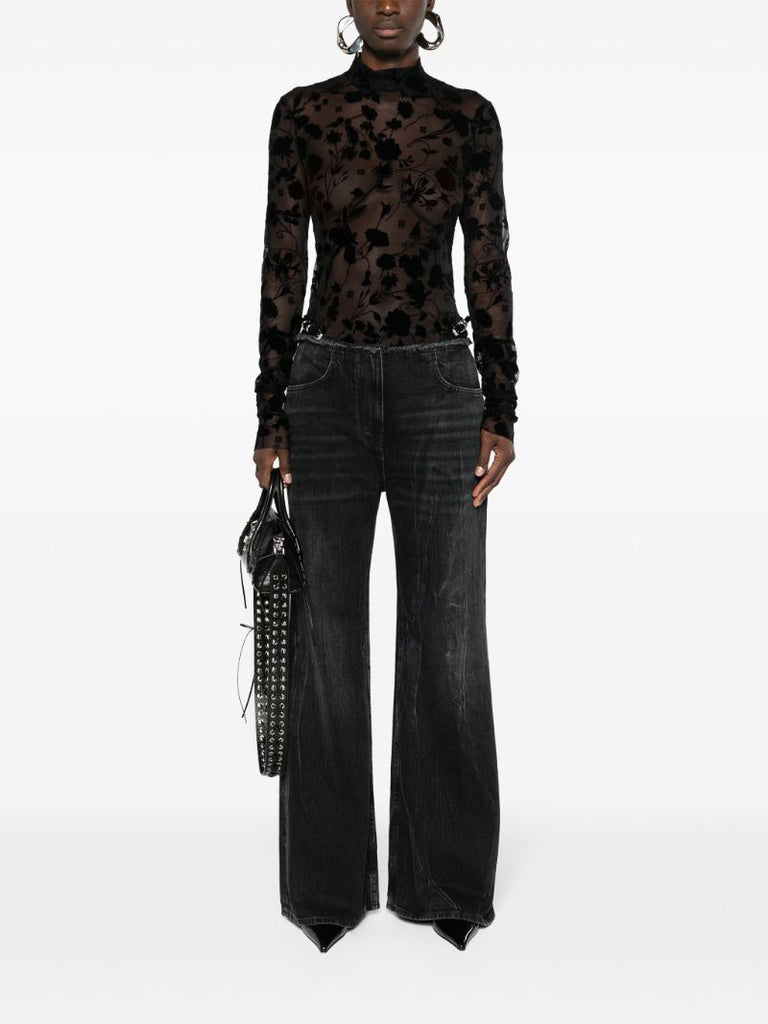 Black Mock-neck Mesh Bodysuit
