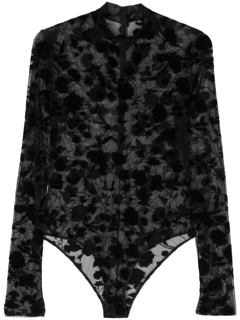 Black Mock-neck Mesh Bodysuit