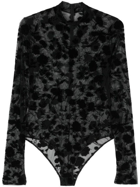 Black Mock-neck Mesh Bodysuit