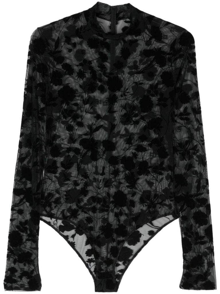Black Mock-neck Mesh Bodysuit